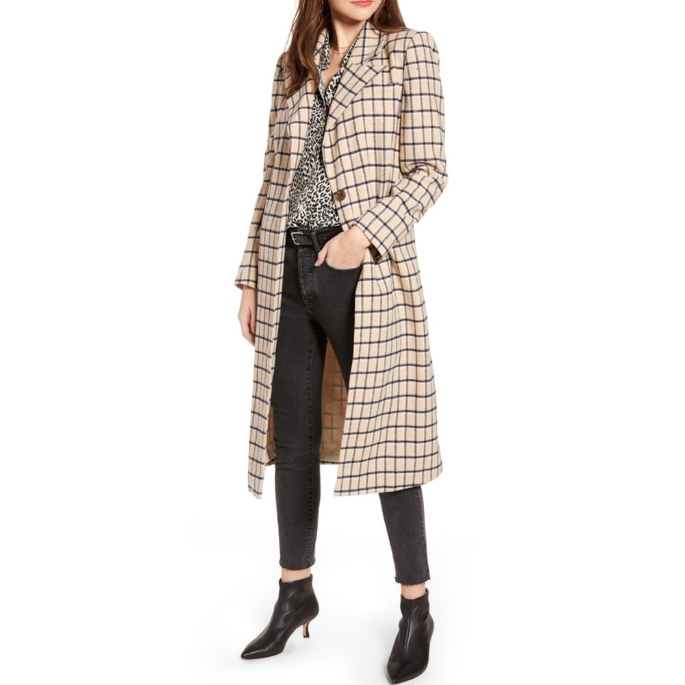 NEW Something Navy single breasted plaid wool coat Size XL
